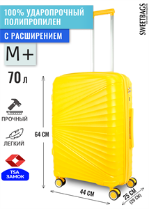 Чемодан средний PP Sweetbags (ракушка) с расширением 50016-M+/желтый