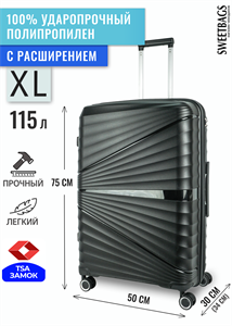 Чемодан большой PP Sweetbags (ракушка) с расширением 50016-XL/черный